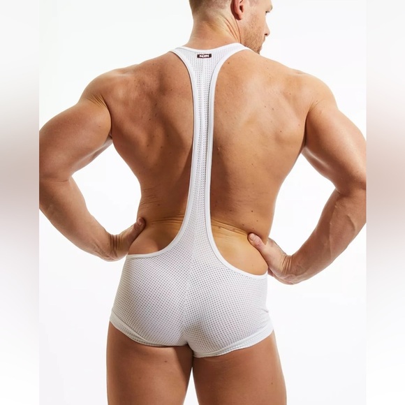 N2N Bodywear Men's Small White Sport Skin Mesh Stretch Singlet Wrestler - NWT - Picture 3 of 7